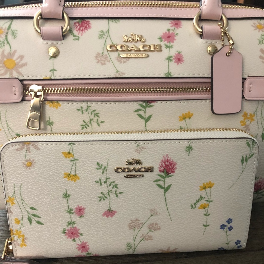 Coach Wildflower Print Rowan Satchel and Wallet